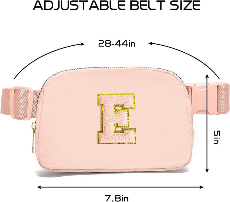 Gitus Gifts for 8 9 10 11 12 Year Old Girls Belt Bag Fanny Pack Crossbody Bags with Initial Letter Patch Cute Stuff Birthday Gifts for Teen Girls Women Personalized Trend Stuff (Coral Pink-E) - Image 3